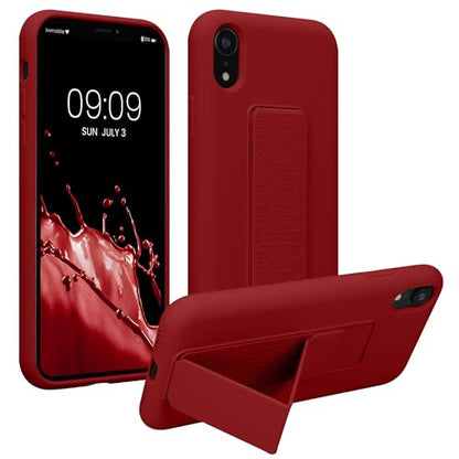 kwmobile Case for Apple iPhone XR Case - Soft TPU Cover with Silicone Coating - with Hand Strap and Stand Function - Shockproof - Rhubarb Red - color: Rhubarb Red
