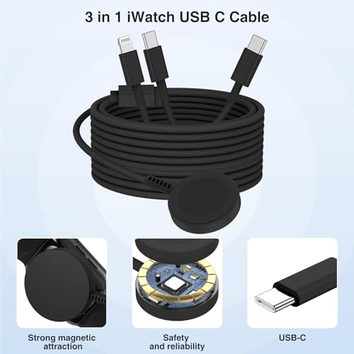QZIIW 20W Apple Watch Charger,Apple Watch Magnetic Fast Charger USB C Cable - color: Black
