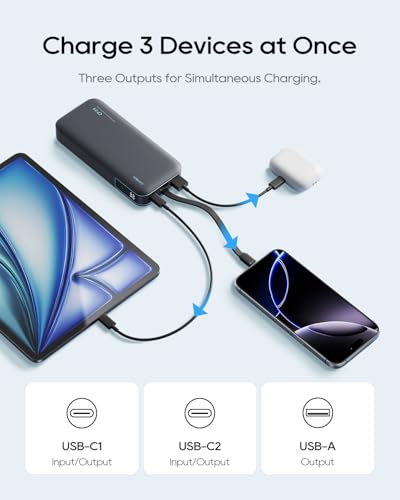 CUKTECH 20000mAh Portable Charger, 40W Power Bank, Built-in USB-C Cable - color: LPB200N-Gray