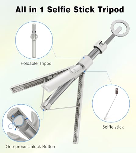 TONEOF 68" Magnetic Aluminum Phone Tripod Selfie Stick for iPhone & Android - color: Beige Gray