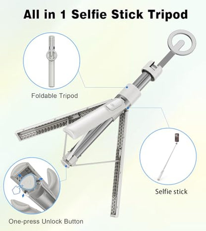 TONEOF 68" Magnetic Aluminum Phone Tripod Selfie Stick for iPhone & Android - color: Beige Gray