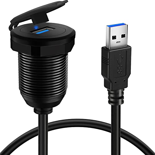 Alloy Single Port USB 3.0 Dashboard Port Car Mount Flush Cable, Male to Female Waterproof Extension Cable for Car Truck Boat Motorcycle with LED Indicator 1ft - style: Single Port 1ft