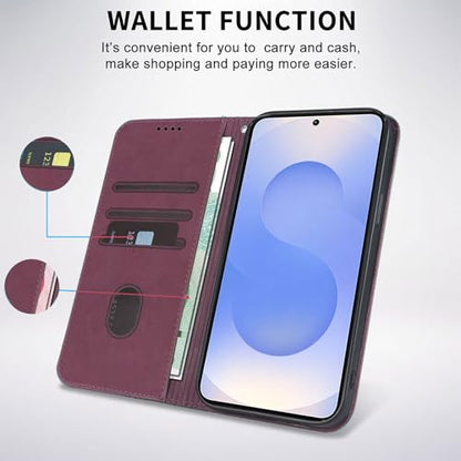 Wallet Case for Samsung Galaxy S26 5G 6.3 inch 2026 - PU Leather Flip Cover with Card Holder Slots, Strong Magnetic Folio Kickstand Phone Case, Wine Red - color: Wine Red, size: Samsung Galaxy S26 6.3"
