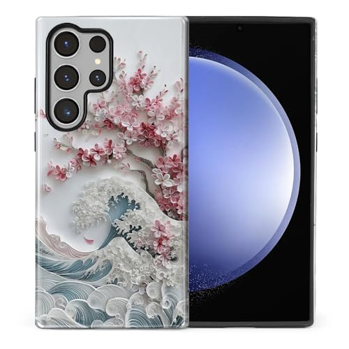 for Samsung Galaxy S23 Ultra Case,Dual-Layer Hard Shell + Silicone Phone Cover,Full Body Protection Shockproof Case for Samsung Galaxy S23 Ultra-Blossoming Sakura Wave - color: Blossoming Sakura Wave, size: Samsung Galaxy S23 Ultra
