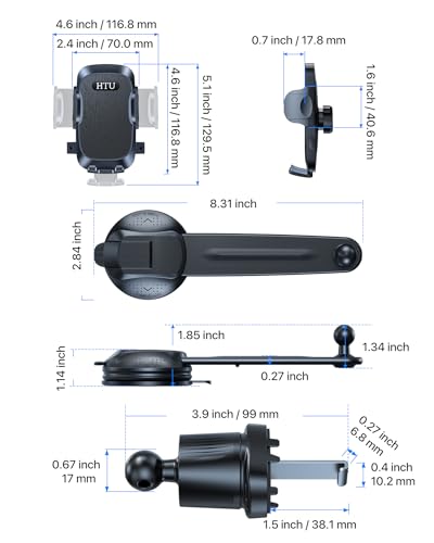 HTU Upgraded Strongest Suction No Block View Bendable Arm Car Phone Holder - color: Deep Black