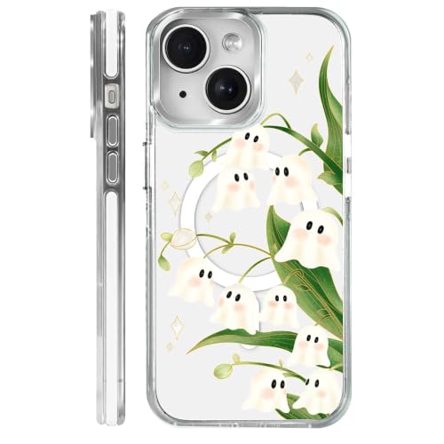Clear Magnetic Case for iPhone 14, Slim Anti-Yellow Transparent Cover, Military Grade Protection, Phone Cases for iPhone 14, Lily Cute Halloween Ghost - color: A-Lily Cute Halloween Ghost, size: Iphone 14