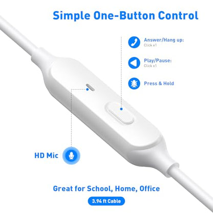 APETOO 3.5mm Wired Earbuds in-Ear Headphones School Chromebook Laptop White - color: White