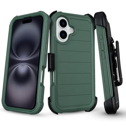 Defender Phone Case for iPhone 16 Case with Clip Holster Kickstand Green | for iPhone 16 Case Heavy Duty iPhone16 Phone Case Rugged 2 Layers of Sturdy,Anti-Drop for Phone Case iPhone 16Case Protective - color: Green