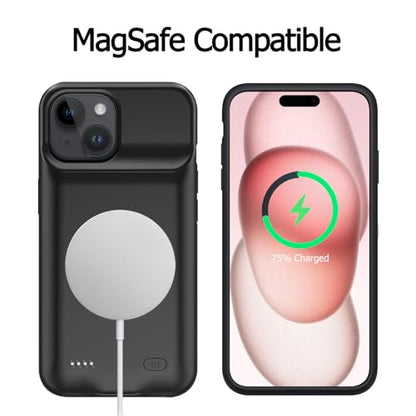Battery Case for iPhone 15 Plus, [12000mAh] Enhanced Rechargeable Portable Qi Wireless Charger Case Battery Pack Support CarPlay Wireless Charging Case Compatible with iPhone 15 Plus (6.7 inch)-Black - size: iPhone 15 Plus