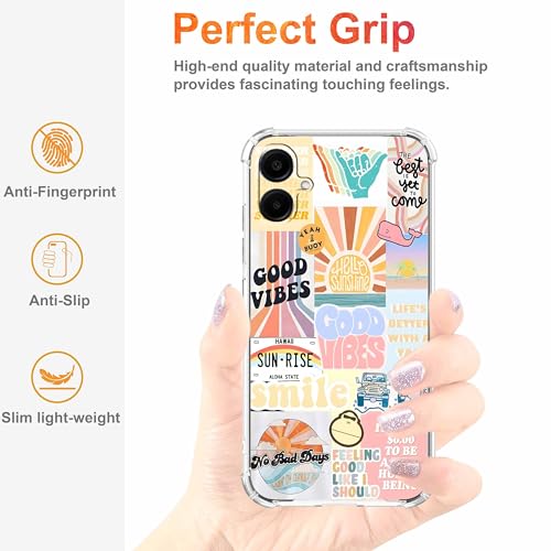Case for Samsung Galaxy A06 4G/5G with Aesthetic Design,Good Vibes Positive Quote Collage,Clear Slim Soft TPU Bumper Phone Cover,6.7”(Good,A06)
