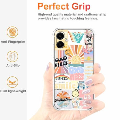 Case for Samsung Galaxy A06 4G/5G with Aesthetic Design,Good Vibes Positive Quote Collage,Clear Slim Soft TPU Bumper Phone Cover,6.7”(Good,A06)