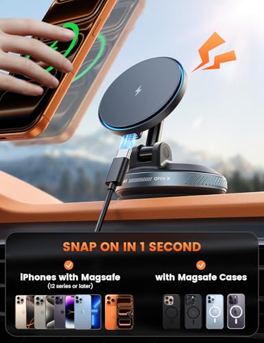 Lamicall 15W for MagSafe Car Mount Charger, 360° Wireless Car Phone Holder - size: 64 mm