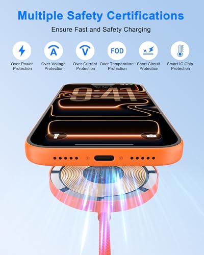 25W Magnetic Wireless Charger Apple Mag Safe Charger [Apple MFi Certified] - color: Orange, size: 4FT