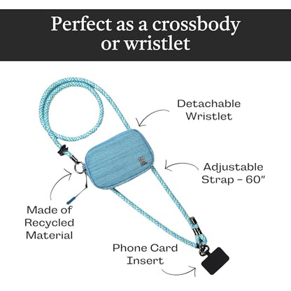 Save the Girls Active Phone Lanyard Crossbody Rope Strap with Wallet, Aqua - color: Aqua