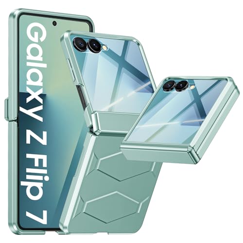 Vizvera for Samsung Galaxy Z Flip 7 Case with Hinge Protection, Built-in Screen Protector Shockproof All-Inclusive Phone Cover for Z Flip 7-Mint Green - color: Mint Green, size: Z Flip 7