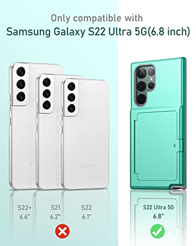 WeLoveCase Samsung Galaxy S22 Ultra Case Wallet Case with Credit Card Holder & Hidden Mirror, All-Round Protection Shockproof Phone Cover Designed for Samsung Galaxy S22 Ultra, 6.8 inch Mint Green - color: Mint Green