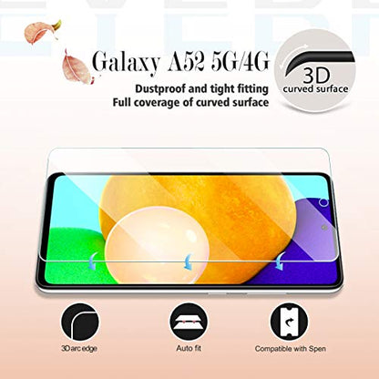 Galaxy A52 HD Clear Tempered Glass Screen Protector + Camera Lens Protectors, [2+2 Pack] [3D Glass] [Anti-Glare] [Bubble-Free] Screen Protector Glass For Samsung Galaxy A52 5G - size: Galaxy A52
