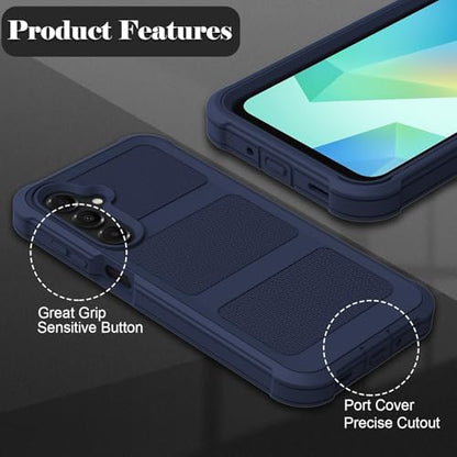 for Samsung Galaxy A16 5G Case with 2 Pack Tempered Glass Screen Protector, [Holster Series] Belt Clip Hard Tough Heavy Duty Rugged Shockproof Protective Cell Phone Case (Dark Blue) - color: Dark Blue