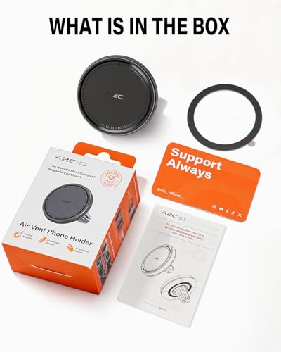 A2C Slim Magnetic Phone Holder for Car, Rental Car Essentials for Travel - style: Black