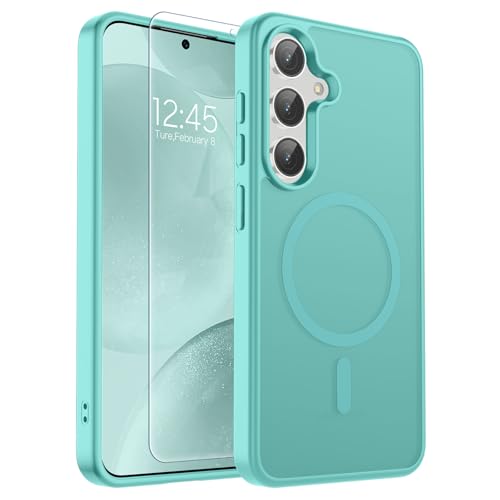 SUPFINE Magnetic for Samsung Galaxy S24 Plus Case / S25 Plus Case with Screen Protector, (Built-in Magnets) (Military Grade Drop Protection) Slim Translucent Shockproof Phone Case,Blue Green - color: Blue Green, size: S24 Plus/S25 Plus 6.7"