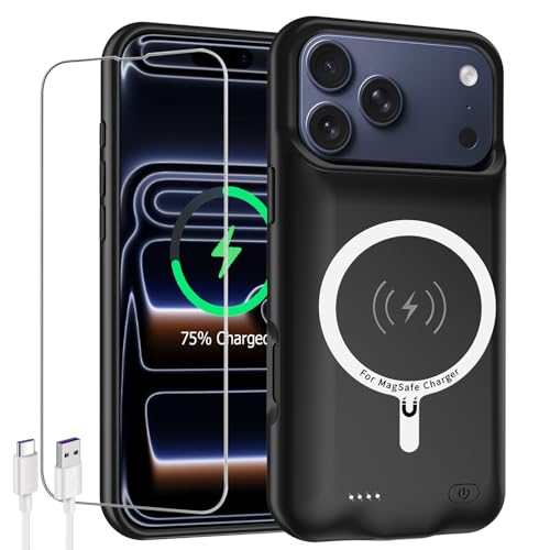 Battery Case for iPhone 17 Pro Max,Upgraded 12000mAh Capacity Rechargeable Portable Extended Charger Case Wireless Charging Compatible with iPhone 17 Pro Max(6.9 inch) Charging Cover & Carplay (Black) - size: iPhone 17 Pro Max (6.9 inch)