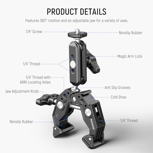 NEEWER Super Clamp with 3" Dual Ballhead Magic Arm, Cold Shoe, ST83 - style: ST83