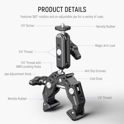 NEEWER Super Clamp with 3" Dual Ballhead Magic Arm, Cold Shoe, ST83 - style: ST83