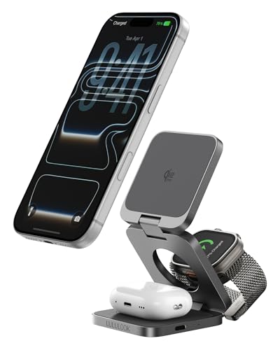 3 in 1 Charging Station for Apple - Qi2.2 25W Magnetic Wireless Charger for iPhone 18/17/16-12, Apple Watch, AirPods, Travel Fast Charging Foldable Stand with 45W GaN Adapter, Aluminum Alloy Design - color: Stellar Gray