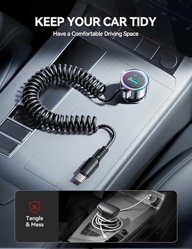FLYLEAD 90W Car Charger USB C Fast Charge,PD45W for iPhone 18/17/16 Pro Max - color: Black - 5 FT