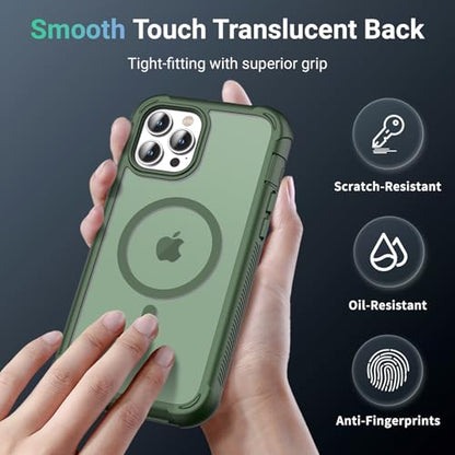 jaroco Magnetic for iPhone 12 Pro Max Case Heavy Duty Protection Army Green | Compatible with MagSafe,Military Grade Drop Protection,Translucent Matte,Non-Slip,Shockproof 2-Layer Durable Bumper Case - color: Army Green, size: iPhone 12 Pro Max