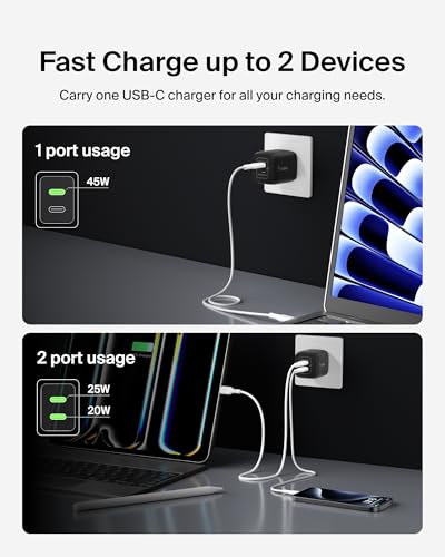 Belkin 45W Dual GaN USB C Charger Block, 2 Pack, Fast Charging - style: 45W Black 2-pack