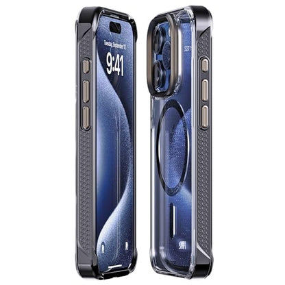 REBEL Clear Case for iPhone 15 Pro [Crystal Series Gen-5] Strong MagSafe Compatible, Anti-Scratch, Non-Yellowing, Protective Shockproof Bumpers, Metal Lens & Buttons, 6.1 Inch Phone 2023 (Black) - color: Crystal Black, size: iPhone 15 Pro