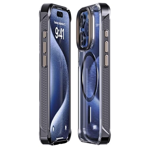 REBEL Clear Case for iPhone 15 Pro [Crystal Series Gen-5] Strong MagSafe Compatible, Anti-Scratch, Non-Yellowing, Protective Shockproof Bumpers, Metal Lens & Buttons, 6.1 Inch Phone 2023 (Black) - color: Crystal Black, size: iPhone 15 Pro