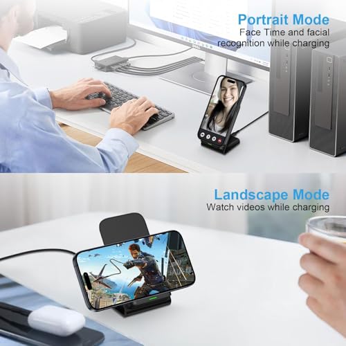 Fast Wireless Charger, Qi Certified Wireless Charging Station with Sleep-Friendly Adaptive Light Compatible with iPhone, Samsung, Google Phone, Black
