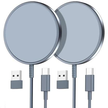 Magnetic Wireless Charger 15W Fast Charger for Cell Phone 17/ Pro Max/17 Pro/17 Air/16/15/14/13/12 Series 2 Pack Charging Pad for AirPods 3/2/Pro 2/Pro Mag-Safe Original Replacement - color: Grey