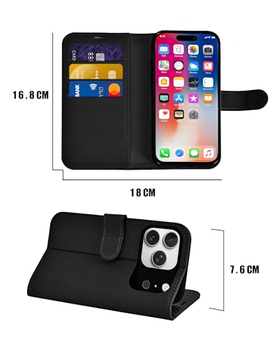 for iPhone 17 Pro Max Wallet Case, Flip Folio Phone Cover with Card Holder, RFID Blocking, Shockproof Protective Case with Kickstand, Magnetic Closure, PU Leather & TPU, Black - color: Black