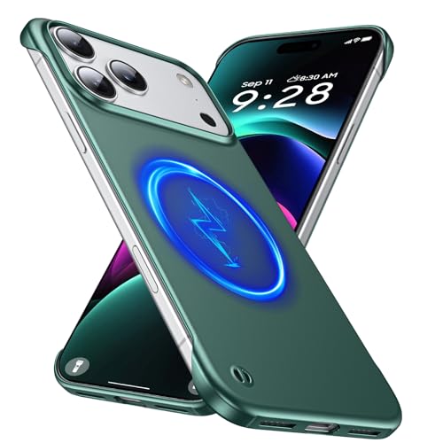 GRECAZO Magnetic Frosted Frameless Case for iPhone 17 Pro, Dark Green | Compatible with MagSafe, Metallic Finish, Hard PC Cover, Ultra Thin Lightweight Minimalist Borderless, Slim Fit, 6.3-Inch - color: Dark Green, size: iPhone 17 Pro