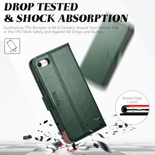 TUCCH Case Wallet for iPhone SE 2022/SE 2020/iPhone 8/7, Midnight Green | 3 Card Holders, Kickstand, PU Leather, Shockproof TPU Shell, Magnetic Closure, Protective Folio Cover - color: Midnight Green
