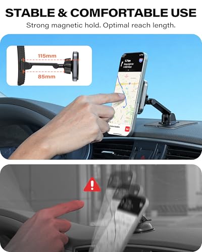 APPS2Car for Magsafe Car Mount, Magnetic Phone Holder for Car, 360° Adjustable Cell Phone Mount with Large Adhesive Base, Fits Flat & Curved Dashboards, Compatible with iPhone, Samsung, Smartphones
