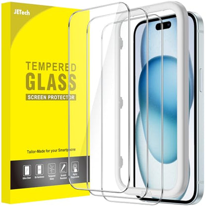 JETech Screen Protector for iPhone 15 Plus, 3-Pack | 9H Tempered Glass, HD Clear, Anti-Scratch Protection, Easy Installation Tool - size: iPhone 15 Plus