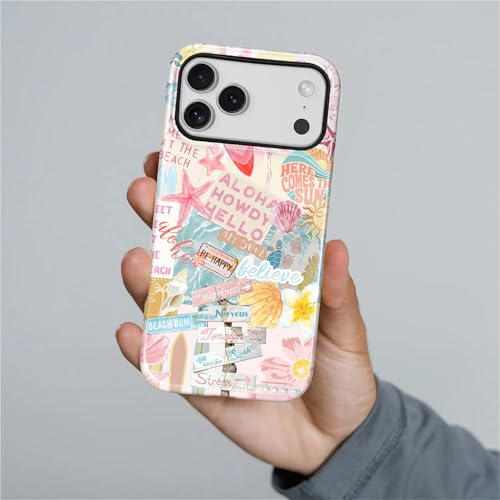 Case Compatible with iPhone 17 Pro Max, Cute Dual Layer Hybrid Phone Cover, Military Grade Drop Protection, Aesthetic Shockproof Phone Case for Women Girls, Pastel Pink Summer Collage - color: Pastel Pink Summer Collage, size: Iphone 17 Pro Max