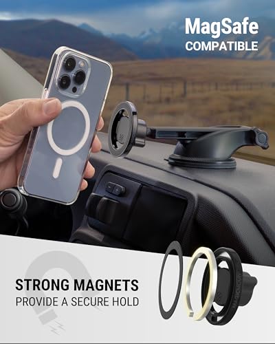 Scosche MagicMount MS Flip MagSafe Phone Stand, Magnetic Cell Phone Holder for Car Windshield/Dashboard, Suction Cup Phone Mount Compatible with iPhone 17 16 15 14 13 12 and More with MagSafe Ring