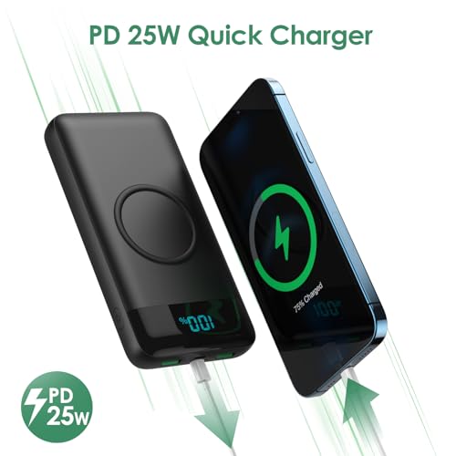 Wireless Portable Charger 30,800mAh,15W Wireless Charging USB C Power Bank,25W PD QC 4.0 Fast Charging 4 Outputs Travel Essentials Battery Pack Compatible with iPhone 17/16/15/14/13/12,Galaxy,Android - color: Black