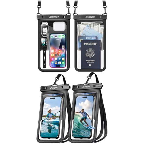 Rynapac 4 Pack IPX8 Waterproof Phone Pouch - [10in 2Pack + 8.5in 2Pack], with Adjustable Lanyard for iPhone 17 16 15 Pro Max