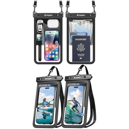 Rynapac 4 Pack IPX8 Waterproof Phone Pouch - [10in 2Pack + 8.5in 2Pack], with Adjustable Lanyard for iPhone 17 16 15 Pro Max