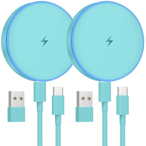 MagSafe Charger 2 Pack 15W Magnetic Wireless Charger Fast Charging Pad Compatible with iPhone 17/16/15/14/13/12 Series & AirPods 4/3/2/Pro Magnetic MagSafe Charging Pad with Dual Ports-Light Green - color: green, size: 2Pack