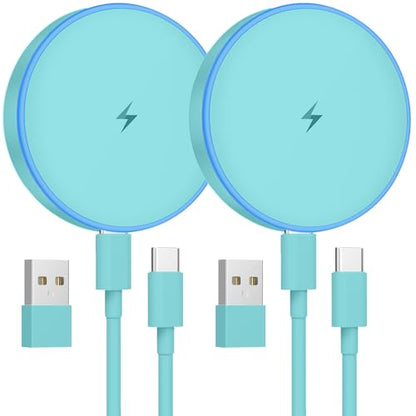 MagSafe Charger 2 Pack 15W Magnetic Wireless Charger Fast Charging Pad Compatible with iPhone 17/16/15/14/13/12 Series & AirPods 4/3/2/Pro Magnetic MagSafe Charging Pad with Dual Ports-Light Green - color: green, size: 2Pack