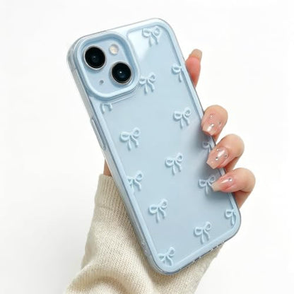 Compatible with iPhone 14 Printed Blue Ribbon Bow Clear Phone Case, Shockproof TPU Protective for iPhone Cases Phone Cover - color: A2-Blue, size: iPhone 14
