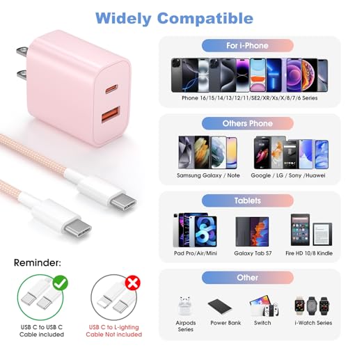 4Pack for iPhone 15 16 17 Charger Fast Charging 20W Dual Port USB C Charger