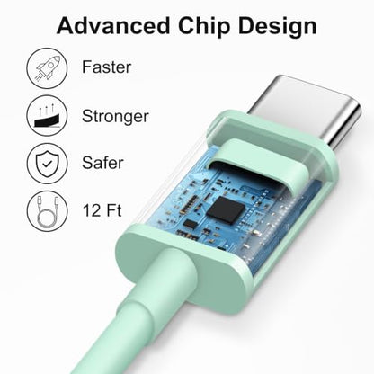 iPhone 17 16 15 Charger Fast Charging 12FT - 20W USB C Charger Block - color: Green, size: 12FT